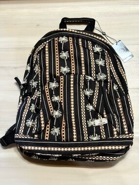 Rare Volcom Black Backpack with Tan & White Palm Pattern